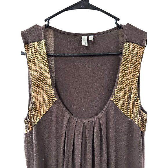 🌸3/$15🌸Dark Brown with Gold Sequin Accent Shoulders Sleeveless Blouse sz M - Picture 2 of 4